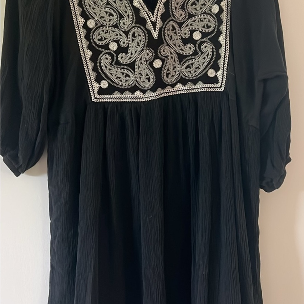 Black Dress with White Embroidery